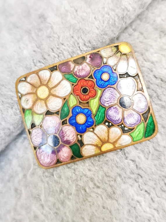 Art Nouveau enamel flowers & flowers brooch around