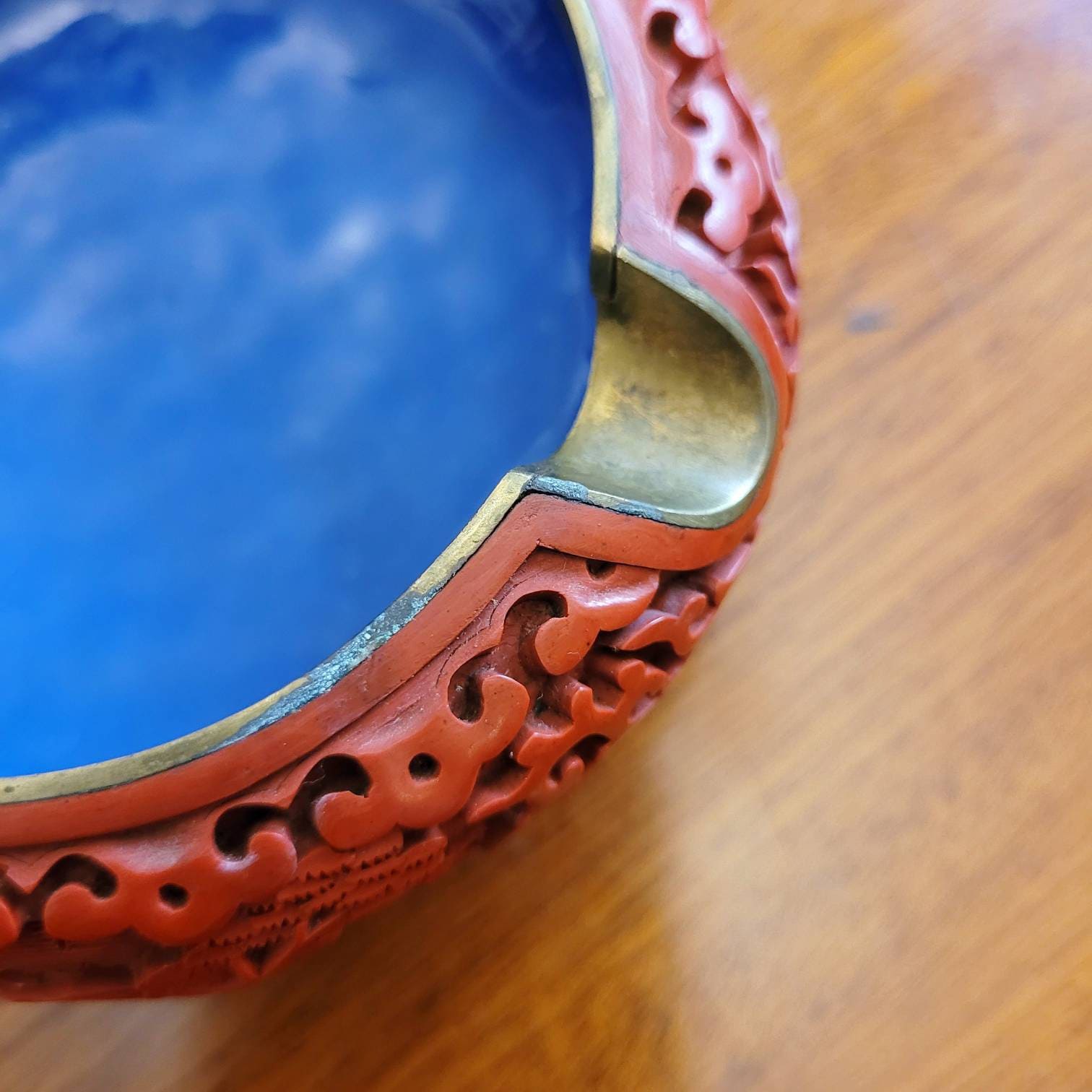 Antique Chinese Lacquer Ashtray Bowl Red Lacquer 1920 Art Nouveau