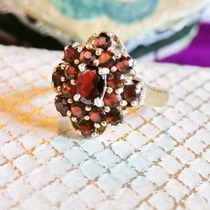 Anel Art Nouveau 925 Siber banhado a ouro GARNET verdadeiro tamanho vintage 19 cm anel de prata esterlina coquetel com amor de noivado art nouveau garned