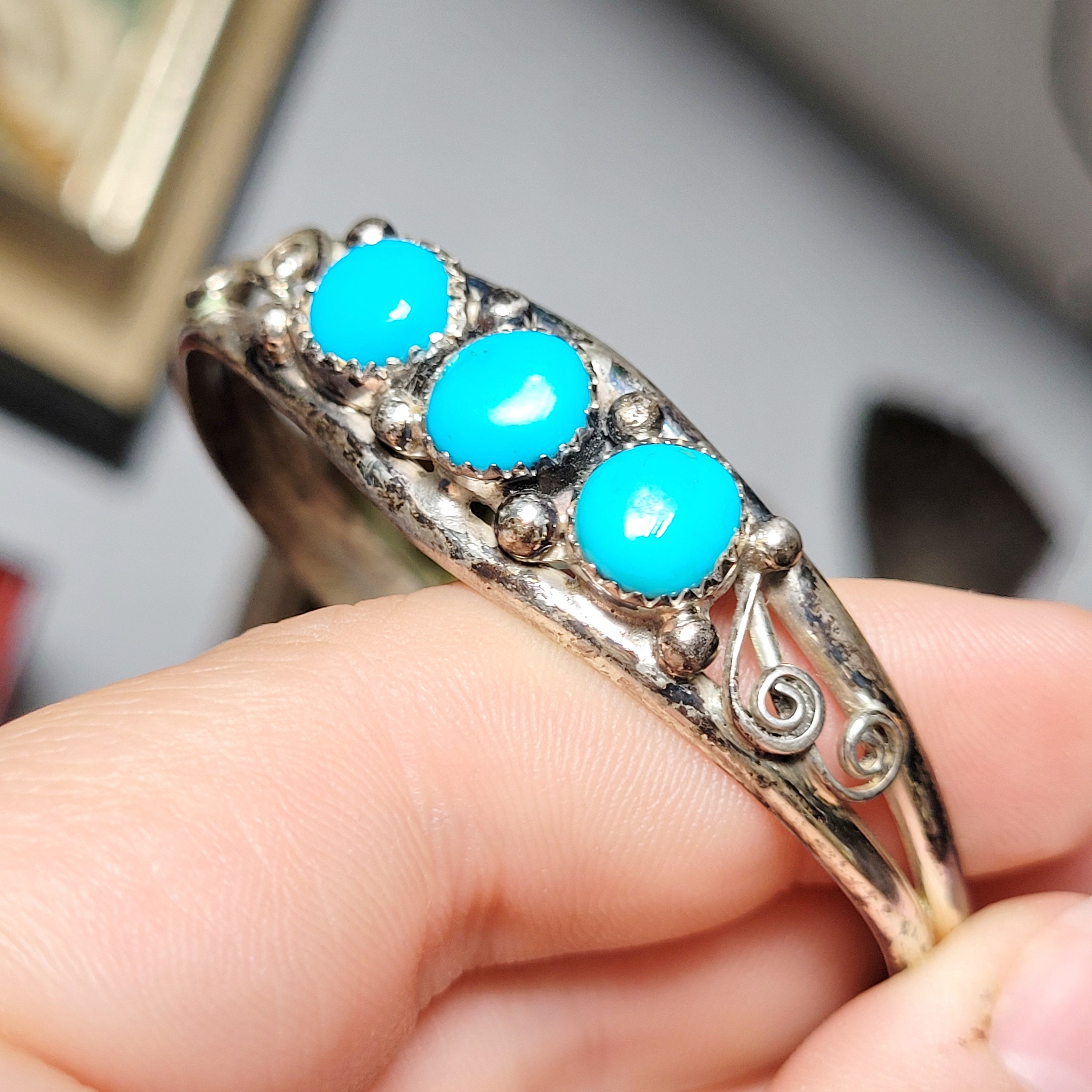 Navajo 925 Sterling Turquoise Bangle Bracelet American
