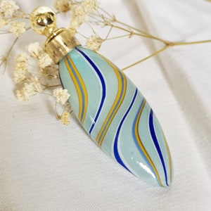 Art Nouveau Lauscha Bimini glass flacon bottle container blue & yellow around 1900 true vintage parfume marble lamp work