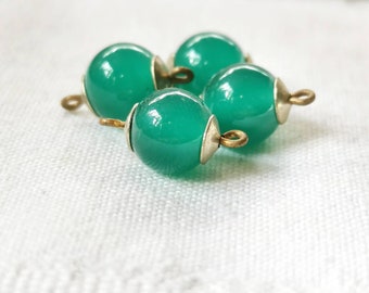 Art nouveau Glass Beads with Brass Brisuren Idar Oberstein Spare Part 1920 Green Glass Beads lamp work true vintage