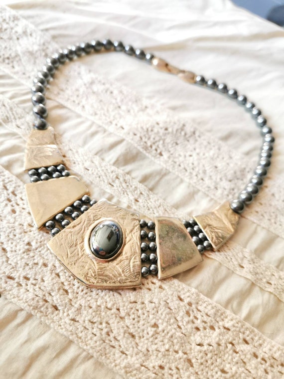 Hematite necklace /chain 70s true vintage design n