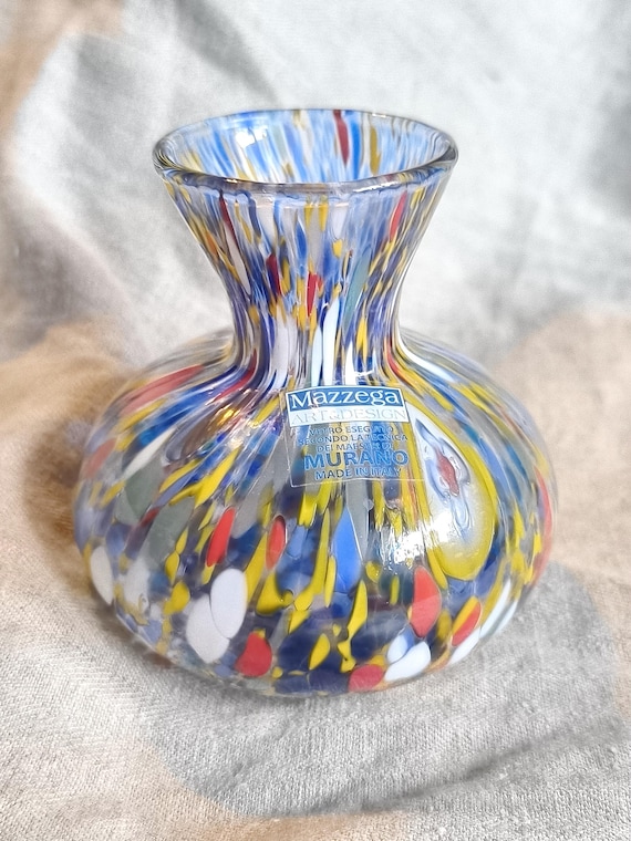 Murano Mazzega Millefiori Glass Vase Flower Vase Blue Red Yellow