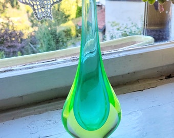 Uran Flavio Poli Sommerso Murano glass vase green blue cased glass 1970 midcentury rare flower vase design collector