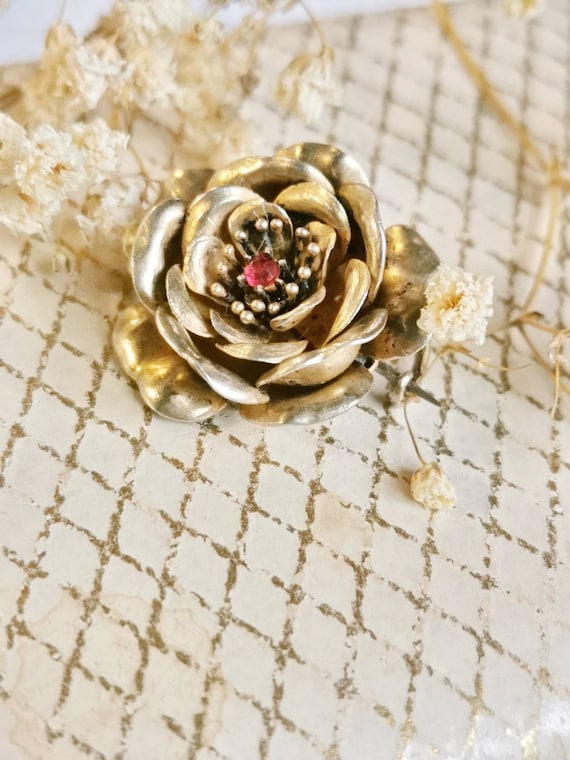 Broche panier fleur ancienne en argent sterling avec pâte colorée | Giardinetti - France