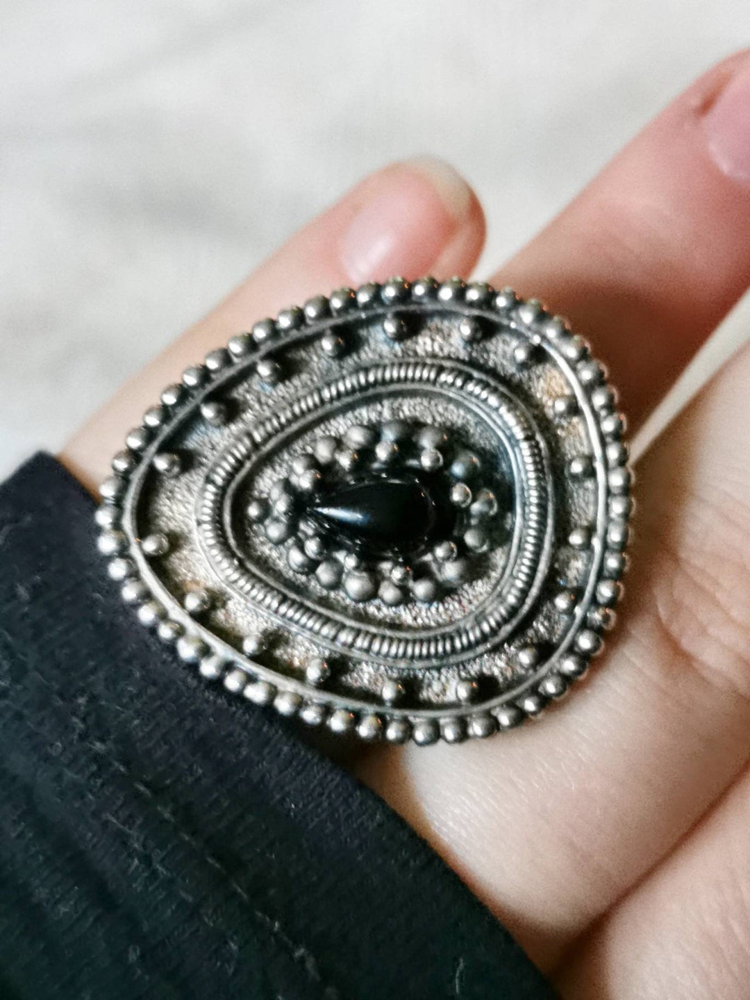 Pierre Lang BAGUE XXL Argent Noir Pierre PL GO Bague boho vintage