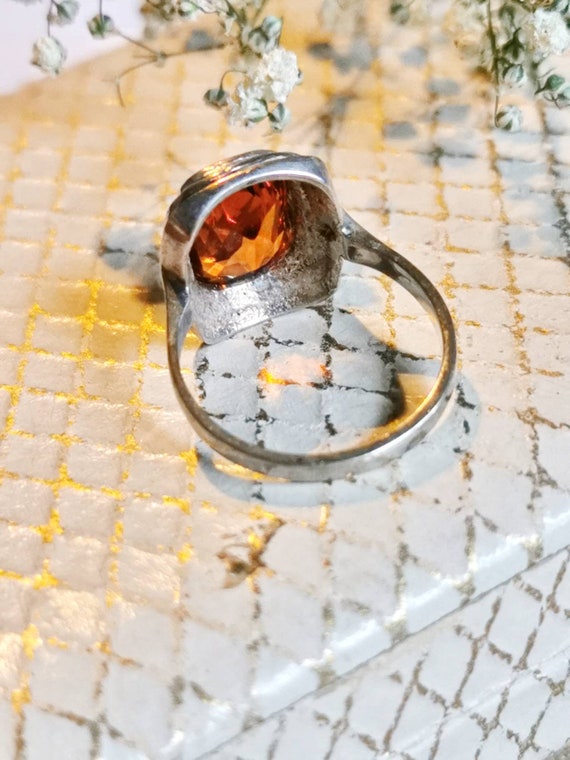 Art Deco 835 Silver Ring Orange Stone Around 1930 True Vintage