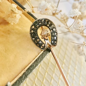 Art nouveau DIAMANT Lapel Needle 1880-1900 Art Nouveau Horseshoe Needle Huhtnadel Brooch Rose Cut Diamonds