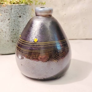Unieke Erwin Eisch 1979 Glazen Bolvaas Draad Glas Ontwerp Studio GlasKunstglas Iriserend met gele draad Design brocante midcentury rar