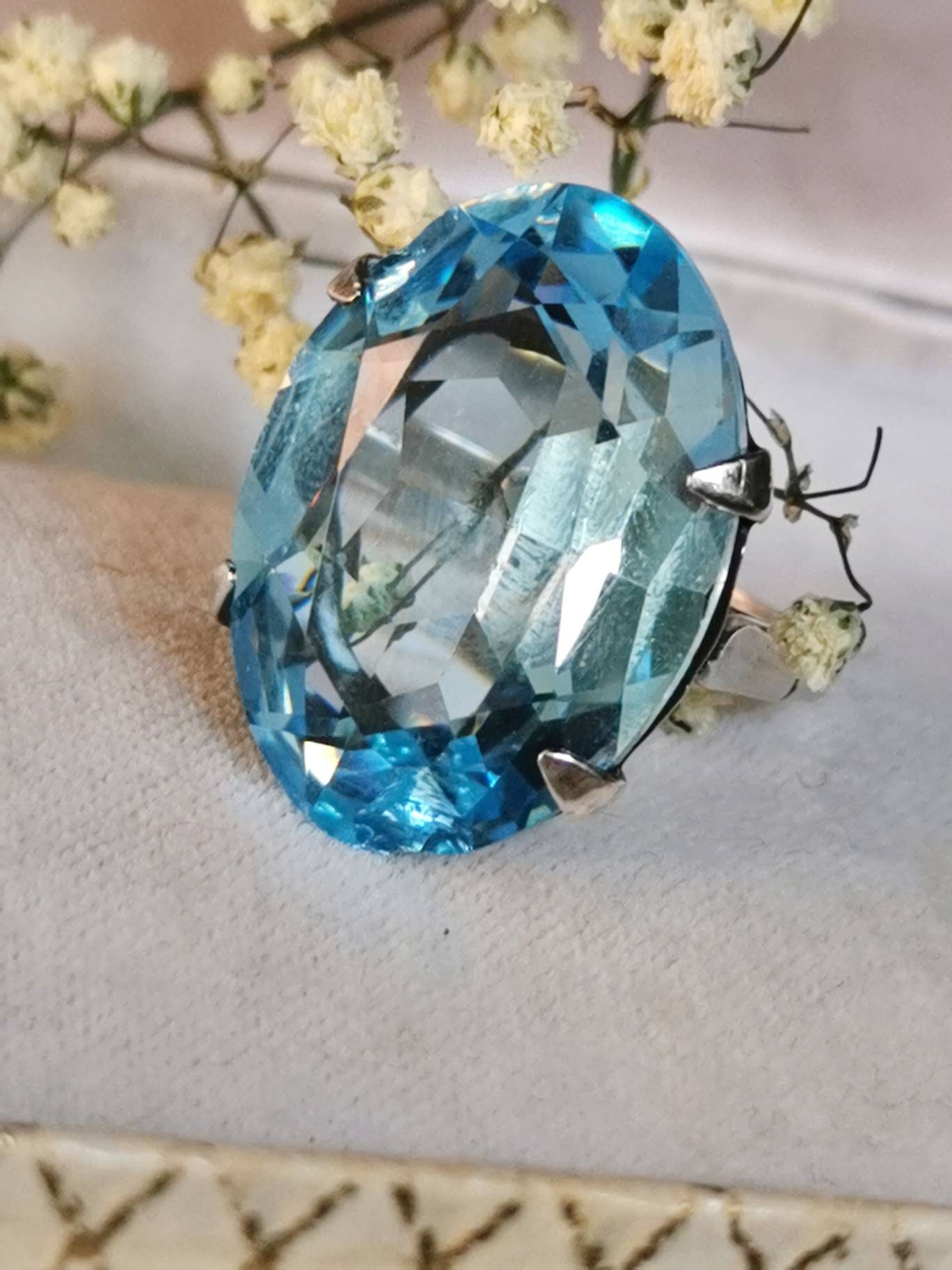 Art nouveau 925 silver ring blue stone around 1920 true vintage from England sterling silver ring glass blue oval cut cottage country house blue