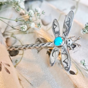 925 silver turquoise DRAGONFLY vintage Indian jewelry sterling silver firefly brooch animal fly beetle Art Nouveau design unique handmade