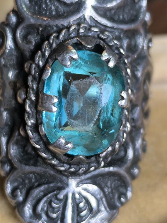 Silver boat statement ring blue stone beautiful t… - image 4