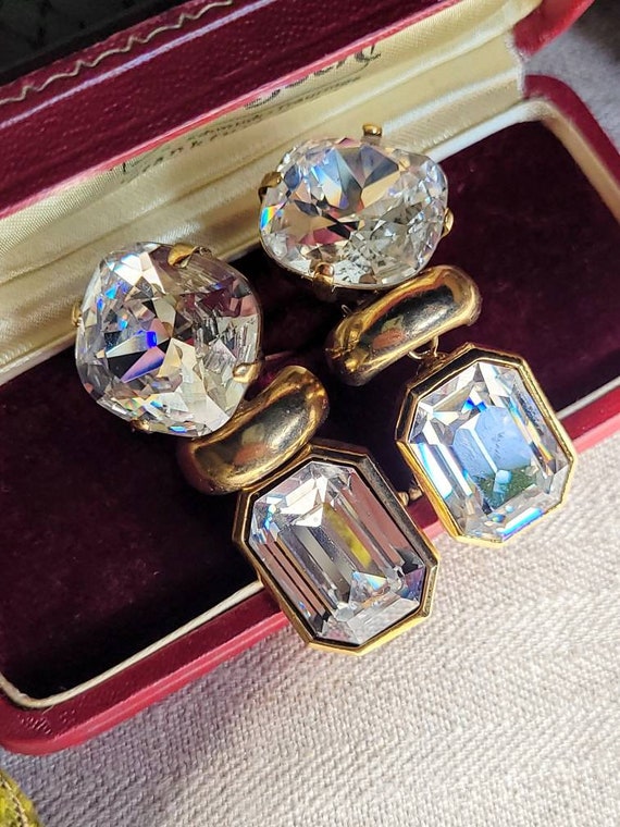 Luxurious Glass Rhinestone Earrings/ Ear Clips Go… - image 3