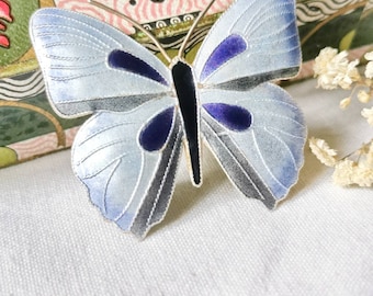Guilloche enamel Art Nouveau butterfly brooch blue & purple 925 silver enamel brooch butterfly antique true vintage