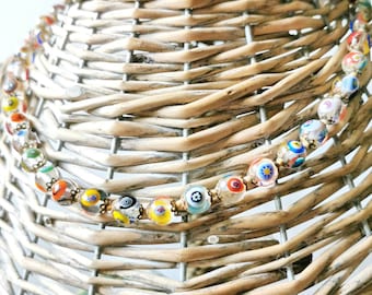 MURANO Millefiori glass collier chain glass bead necklace from Italy