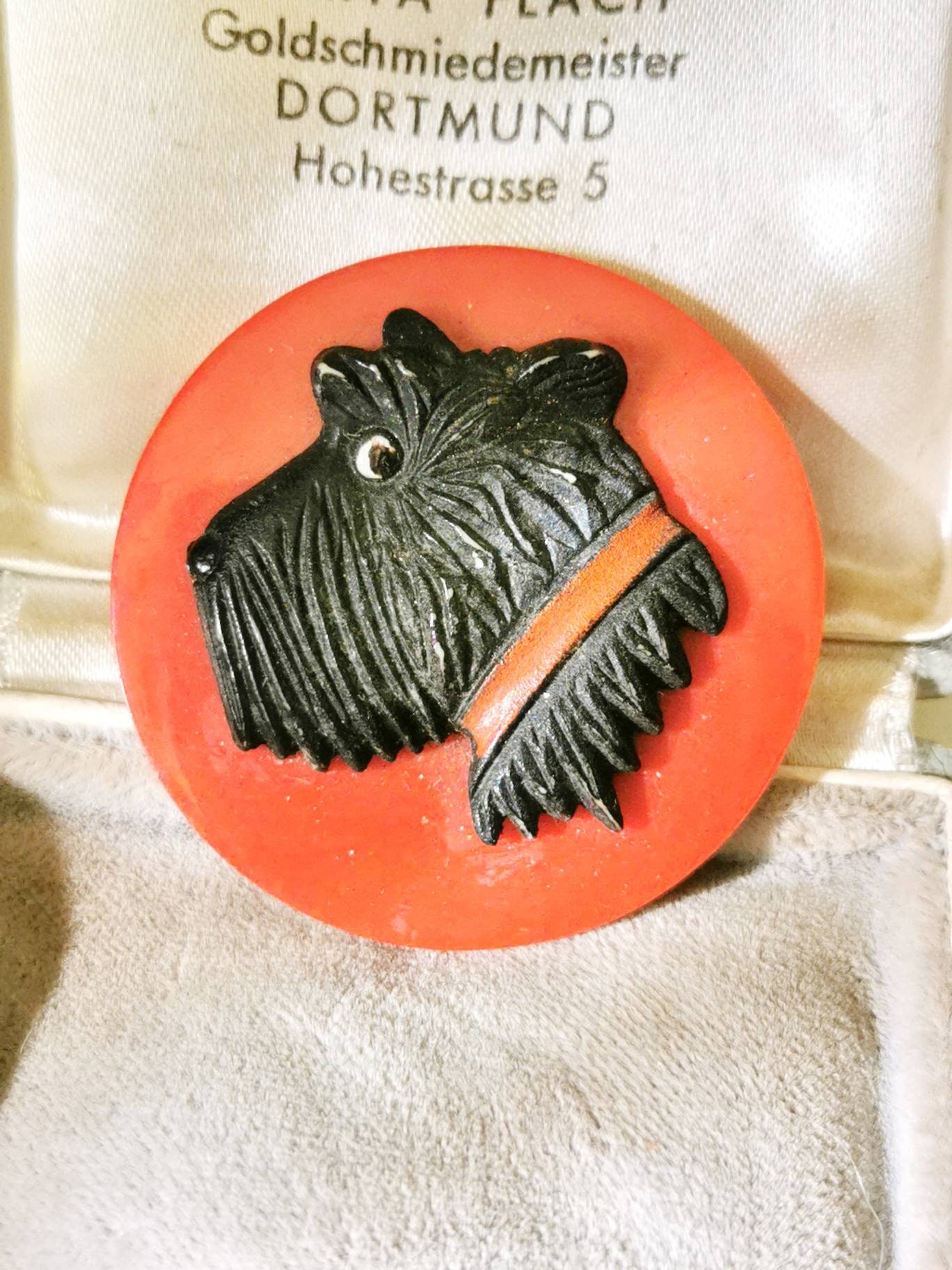 Bakelite Brooch Dachshund \ Terrier Dog Red Catalin Dog Cherry Red Amber Kid Art Deco Brooch