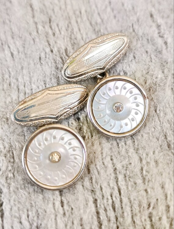 Art Deco mother-of-pearl cufflinks true vintage bu