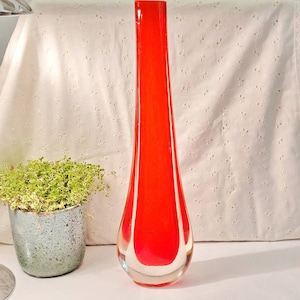 40 cm rood MURANO clubs vaas druppelvaas jaren 70 design studio glas rood geflitst glas Toso modernistische verzamelaar kleurrijke jaren 70 jaren 80 zeldzame pop art