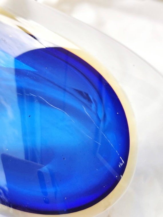 MURANO - ガラス花瓶 ブルー & イエロー オーバーレイ ガラス