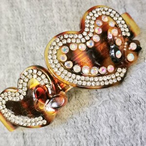 True vintage hair clip tortoiseshell optic & rhinestone out couture 80s hair clip