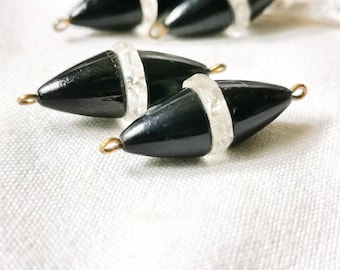 2 art deco glass beads for earrings or as a replacement part around 1930 made of Idar Oberstein glass rhinestone lamp work true vintage black