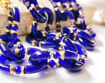 Archimede Seguso necklace designed for Chanel Cobalt /Royal Blue Glass Murano Italy necklace design blue glass modernist blue brass necklace
