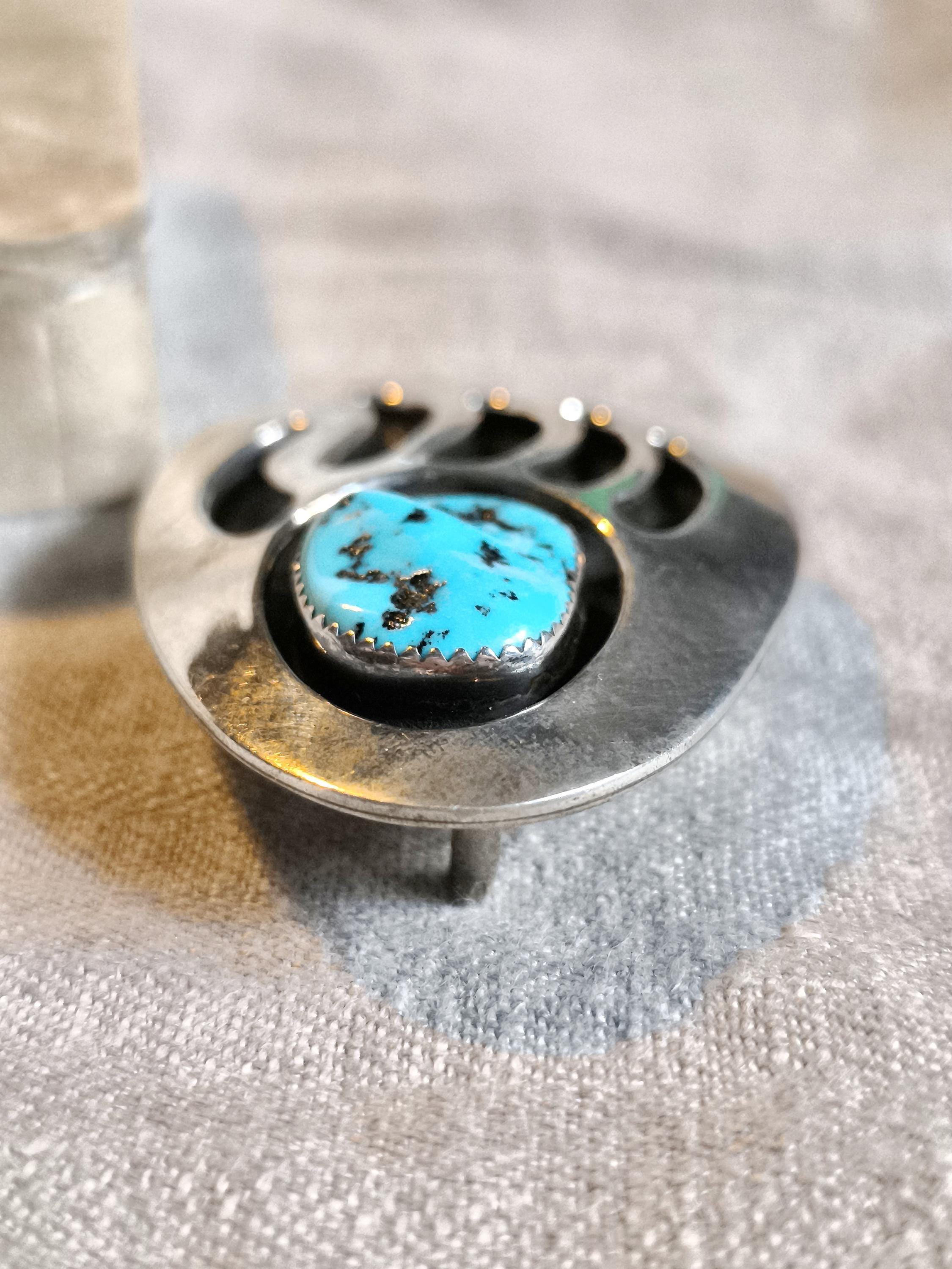 Vintage Sterling Silver Belt Buckle With Turquoise – Bear 