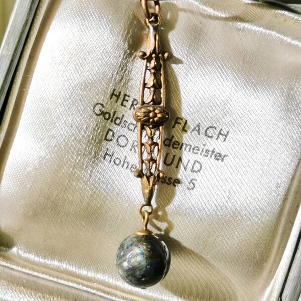 LABRADORIT Ketten Anhänger Jugendstil Art Nouveau Bronze Schmuck edelstein perle pendant witch boho Vintage