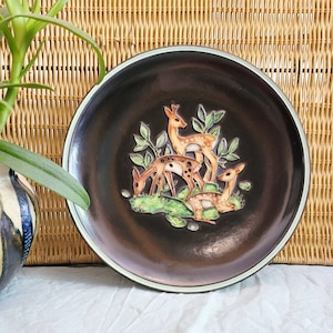 Karlsruhe Majolica Ceramic Wall Plate - Deer in Forest - 1930 Krakelee brocante Design antique animal true vintage Midcentury Gift Plate