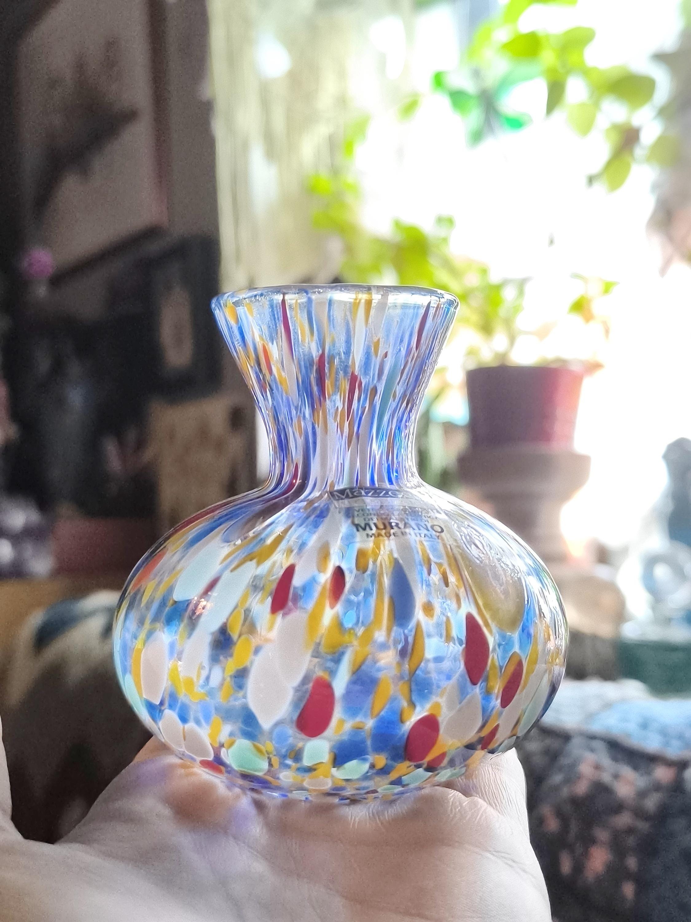 ムラーノ マッツェガ ミッレフィオーリ ガラス 花瓶 花瓶 青 赤 黄 白