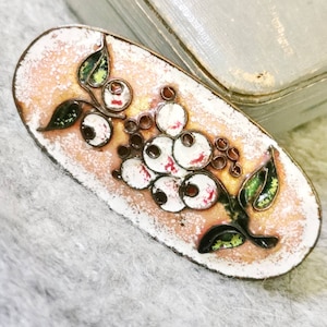 Orig Gertrude Fries-Arauner Cloisonne Enamel Brooch Berries on a Branch true vintage enamel brooch berry&#39;s Art Nouveau