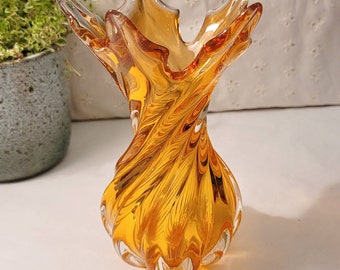 Noble Murano Italy Vase Champagne / rosè / Orange Hand Blown Unique Design brocante studio glass artglass Art Gift Window Light rare