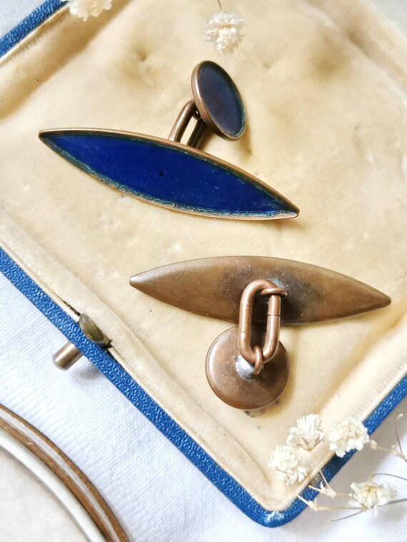Boutons De Manchette Vintage - Cuivre émaillé, Forme Carrée - Pour Homme - Occasion