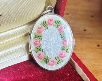 Art nouveau silver art nouveau guilloche enamel medallion photo pendant ROSES pink around 1900 unique pendant keepsake memory cloisonne