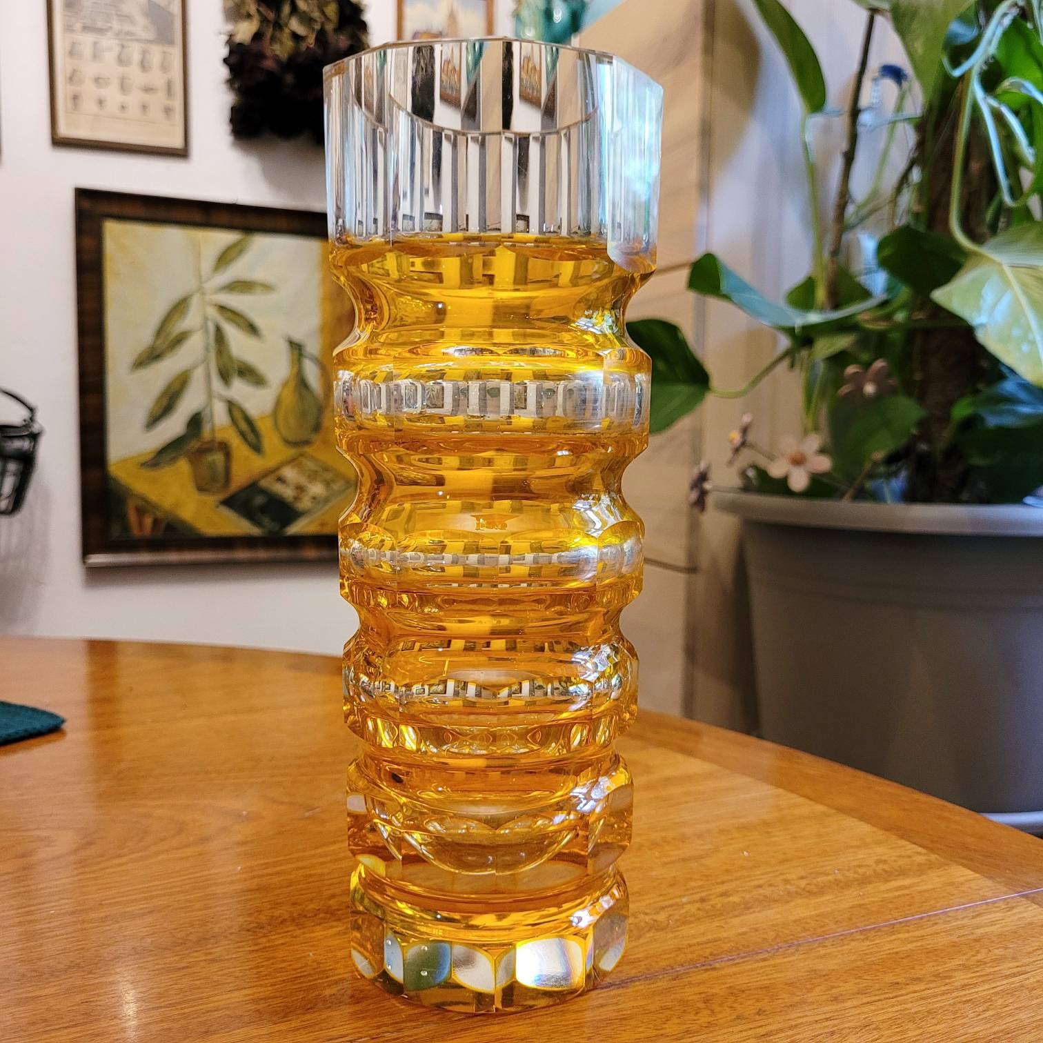 ドイツNachtmannクリスタルガラス製コンポート フローレFlorenz Moser Karlsbad - Josef Hoffmann Glass Crystal Vase Yellow / Orange