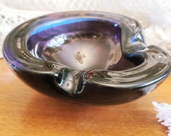 Murano Ashtray 1950s Two Tone Blue & Purple Ashtray Glass Design