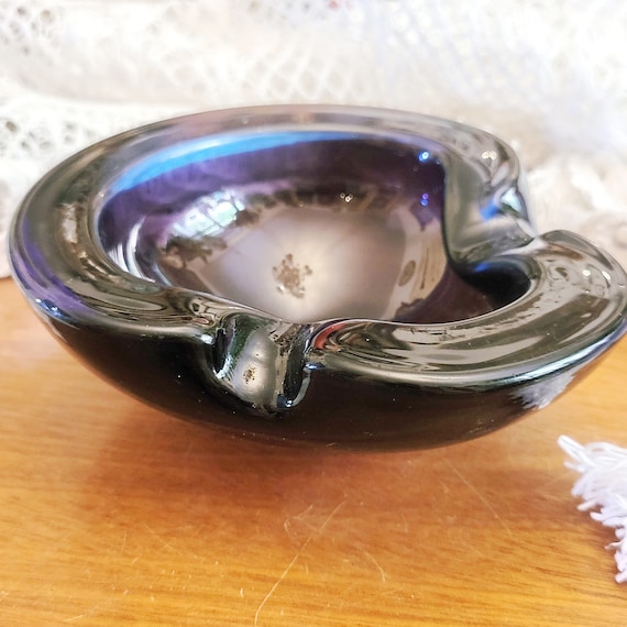 Murano Ashtray 1950s Two Tone Blue & Purple Ashtray Glass Design