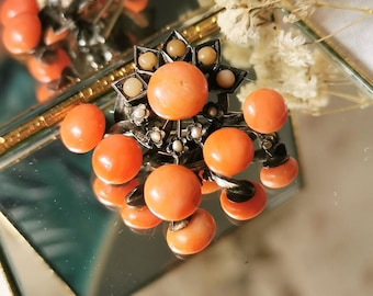 Art Nouveau Corals & Seed Beads Brooch art nouveau around 1900 true vintage coral brooch salmon Coral pearls