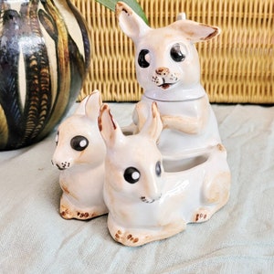 Porcelain Rabbit Minage with Spoon around 1950 Design Collector Tableware Salt Pepper Mustard Set Gift Collector brocante midcentury germany