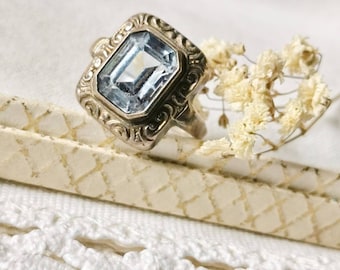 Art Nouveau silver ring blue quartz around 1920 floral ring seal ring art nouveau silver ring