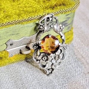 Antique Art Nouveau silver CITRIN chain pendant around 1920 unique floral Art nouveau silver Pendant zrue vintage Orange