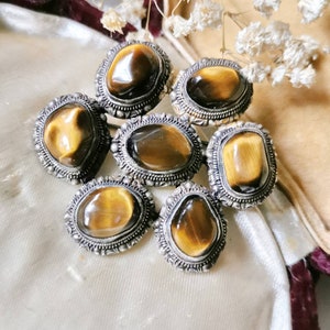 Antique Chinese 925 sterling silver TIGERAUGE Brooch Needle XXL true vintage antique jewelry Art Nouveau nouveau filigree Unique Silver