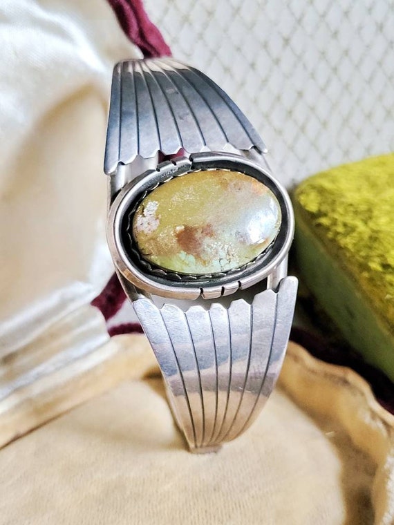 Moss Jasper Vintage Native American Navajo Sterling Silver Bracelet Moss Jasper Vintage Native American Navajo Sterling Silver Bracelet