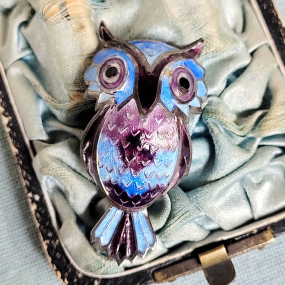 Art nouveau TAXCO Owl Brooch 925 Silver Taxco May… - image 1