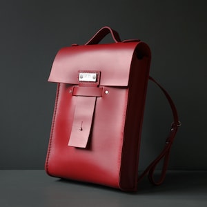 luxury leather backpack scarlet red - finest bridle leather hand-stitched backpack, ideal for laptop or tablet and day-to-day essentials