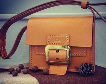 axel dolly small leather satchel - luxury british bridle leather Catherine Edwards bag, solid brass / chrome buckle, handmade cross body bag