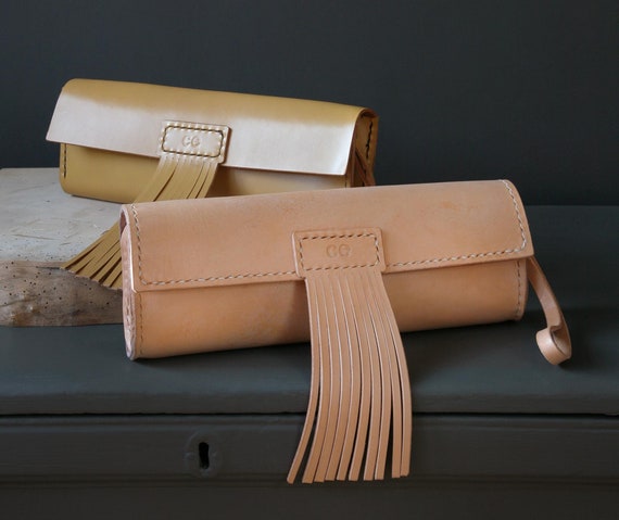 Personalised Leather Clutch Bag Handmade Fine Quality Leather