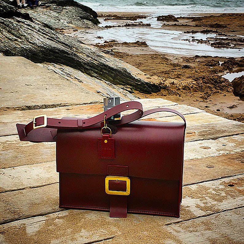 large leather messenger, briefcase, weekender bag luxury british bridle leather, big enough for the office or the weekend burgundy bridle