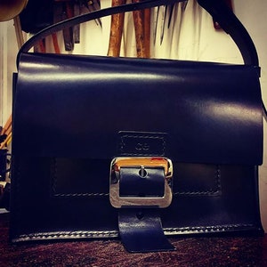 large leather messenger, briefcase, weekender bag luxury british bridle leather, big enough for the office or the weekend navy blue bridle